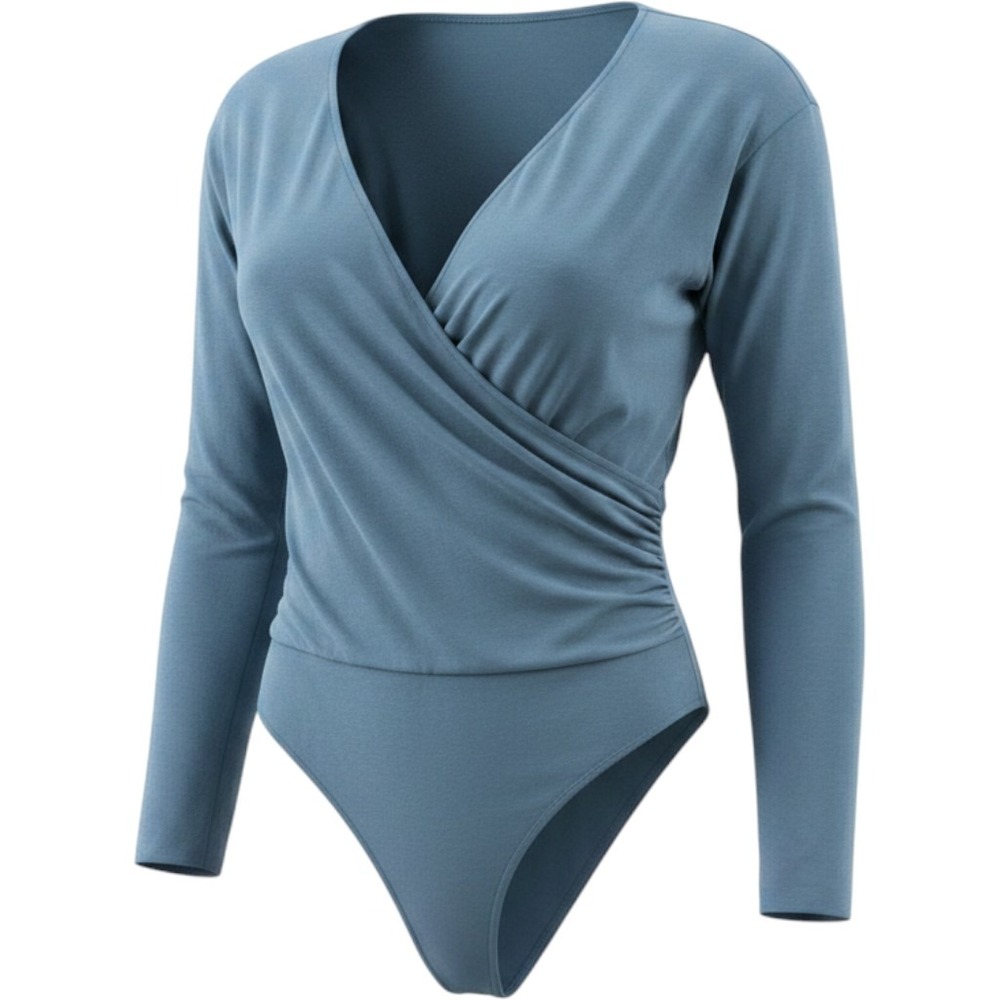 NWT Banana Republic‎ Blue-Grey Wrap Bodysuit Draped Long Sleeve Medium